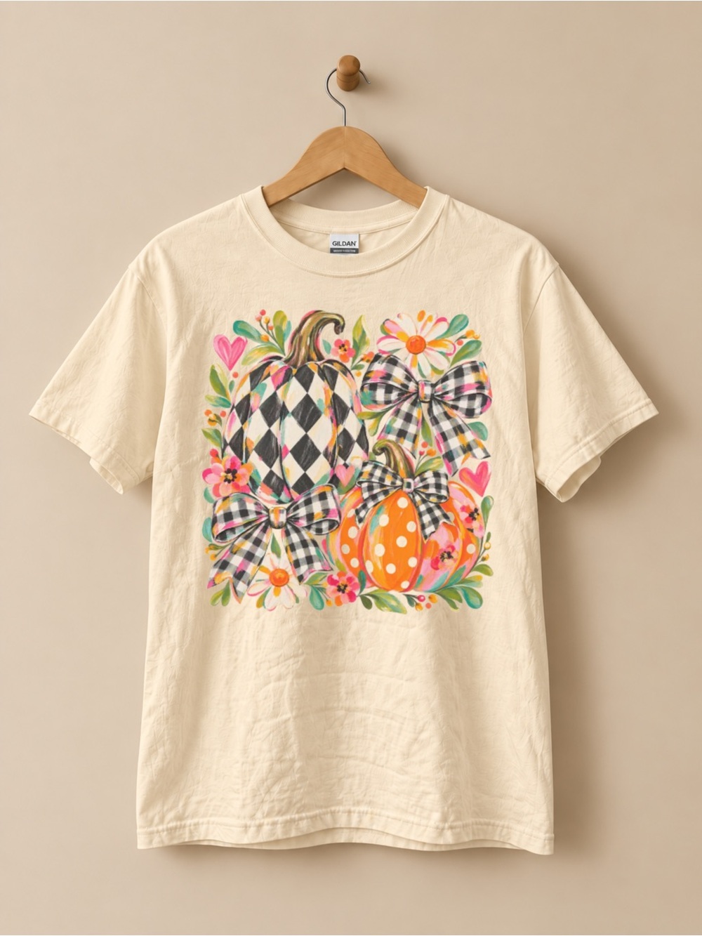 Fall Floral Bow Graphic Tee Pumpkin Autumn Unisex T-shirt